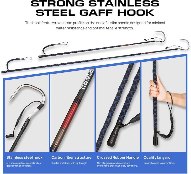 FISHAPPY Fishing Gaff Saltwater Fish Gaff with S316 Stainless Steel Fishing Hook Carbon Fiber Fishing Gaff - Image 3
